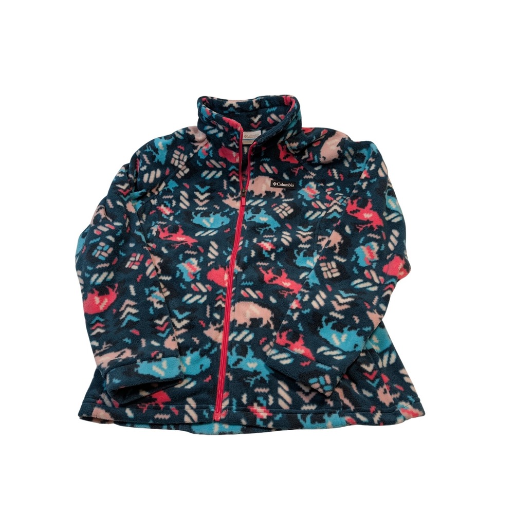 Columbia Girls Benton Springs Fleece Jacket XL Teal Pink Print WG6778-603